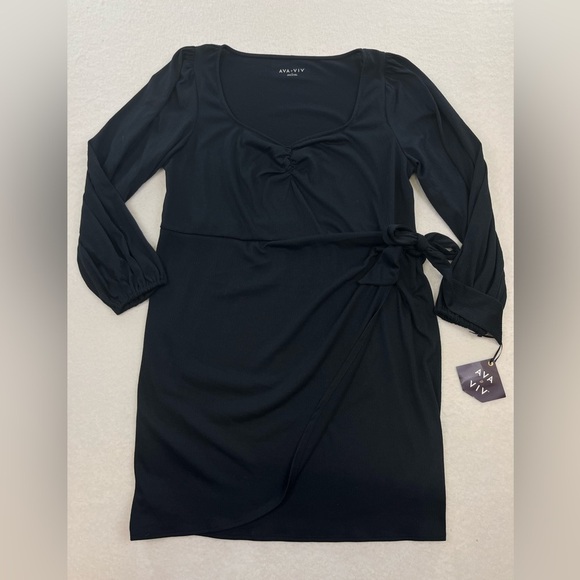 NWT Ava & Viv Black Long Sleeve Faux Wrap Dress Size 1X - Picture 3 of 12